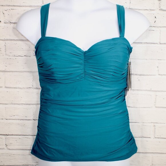 Coco Reef Charisma Underwire Shirred Bandeau Tankini Top Teal Cove Size 38C NWT - Picture 3 of 8